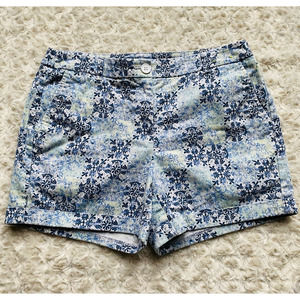 Juniper + Lime Blue Floral Cotton Womens Chino Cuffed Shorts Size 2 NEW
